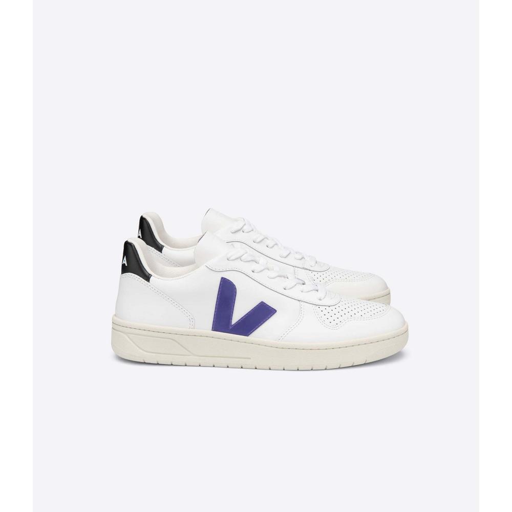 Veja V-10 LEATHER Men\'s Sneakers White/Purple/Black | NZ 328VRW